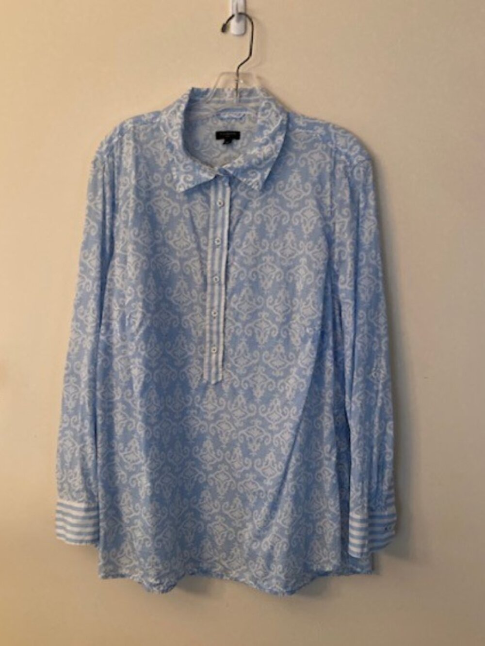 Talbots Lightweight Cotton Blouse Blue and White Pattern Size 1X